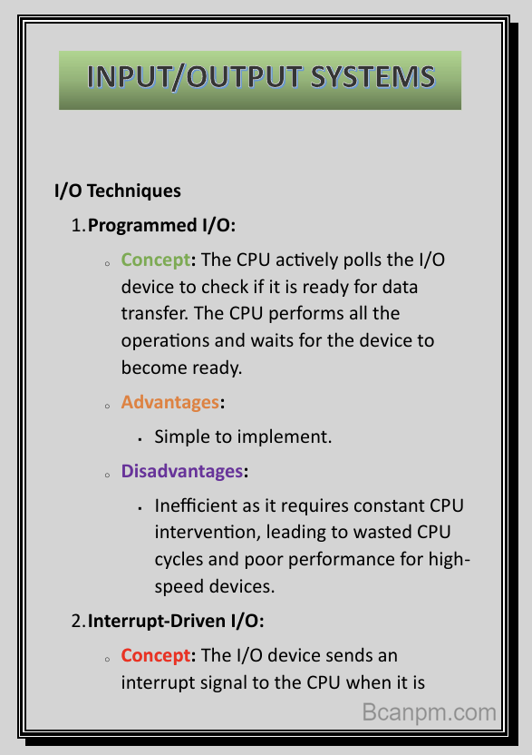 InputOutput Systems notes