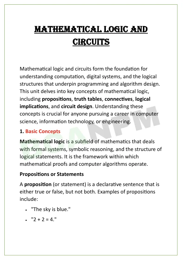 Mathematical Logic and Circuits Notes