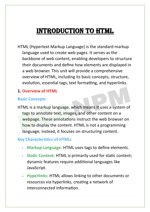 Introduction to HTML Notes
