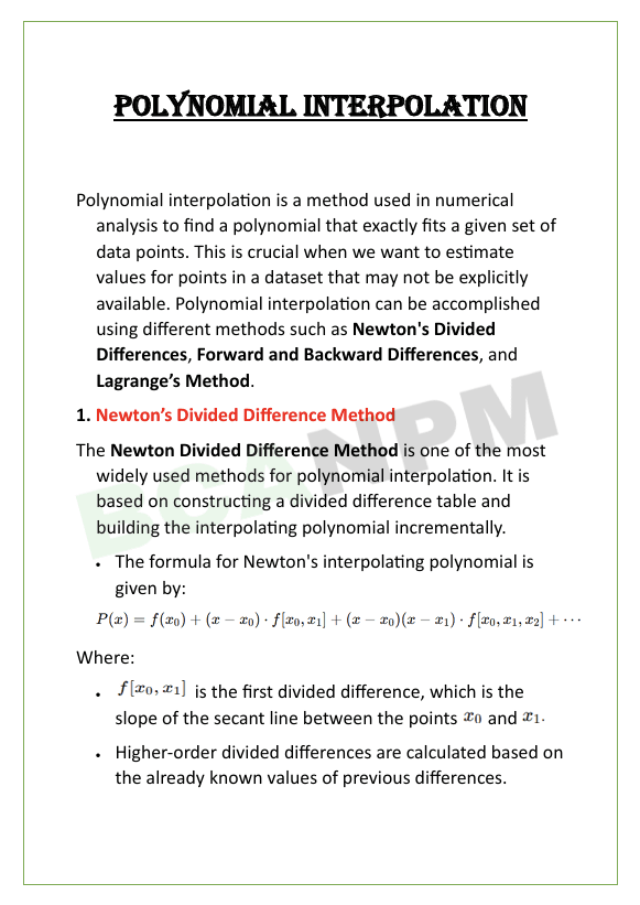 Polynomial Interpolation Notes