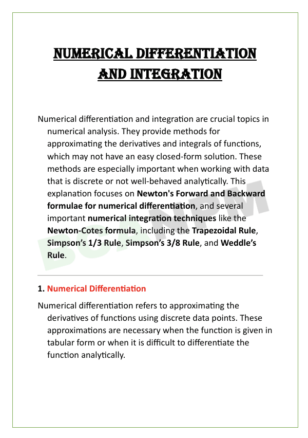Numerical Differentiation and Integration Notes