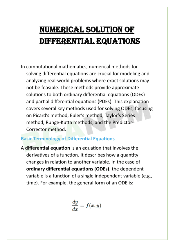 Numerical Solution of Differential Equations Notes
